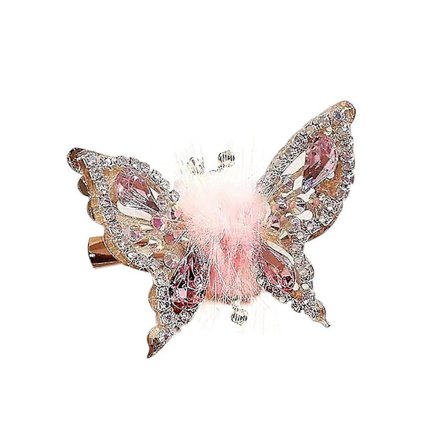 Hårnål med strass sommerfugl og bevegelige vinger - Flerfarget hårsmykke for kvinner, jenter og barn rosa