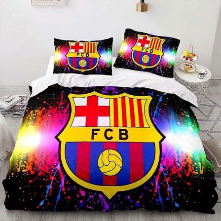 a939 Sengetøj FC Barcelona Fodboldklub Logo Farverigt Dynebetræk Sæt Børn 3-Delt Sengetøjssæt (1 Dynebetræk + 2 Pudebetræk) Tm939