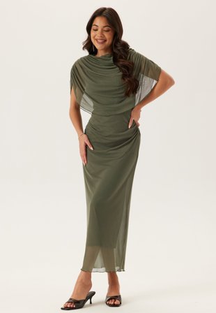 Bubbleroom Occasion - Cape Mesh Ankle Dress - Light khaki green