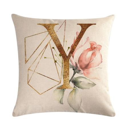 Engelsk alfabet putetrekk gyllent geometrisk blomst lin putetrekk for sofa seng hjemmedekor pute 18 x 18 tommer (bokstav Y)
