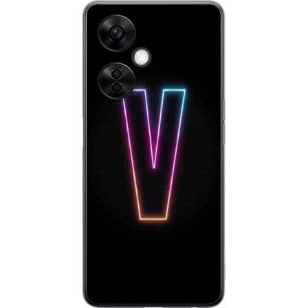 Kompatibel Mobilcover til OnePlus OnePlus Nord CE3 Neonbogstav V i farvegradueret lys mod sort baggrund, minimalistisk design med tydelig glød og mod