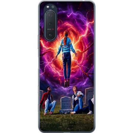 Kompatibelt Mobilskal till Sony Sony Xperia 5 II Stranger Things-inspirerad scen med svävande flicka, energivortex, gravstenar och starka neonfärge