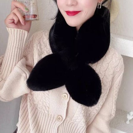 Falsk Kaninpelskrave Skjerf Kvinner Hold Varmt Tykkere Pels Sjal Fargerik Kors Vinterskjerf Høst Vinter Falsk Pels Plysj Elega