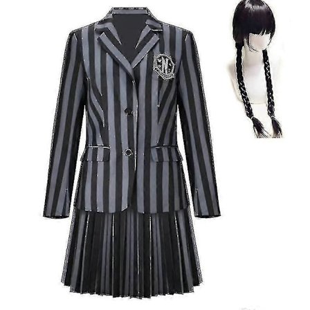 Wednesday Addams Cosplay Kostymesett Nevermore Academy Skoleuniform Halloween Karneval Party Kostyme For Voksne Barn Med parykk[JSR]