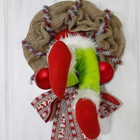 Kranse kompatible med hoveddør, Hvordan juletyven stjal julen sækkelærredskrans, sjove juledekorationer kompatible med vinduer pejs