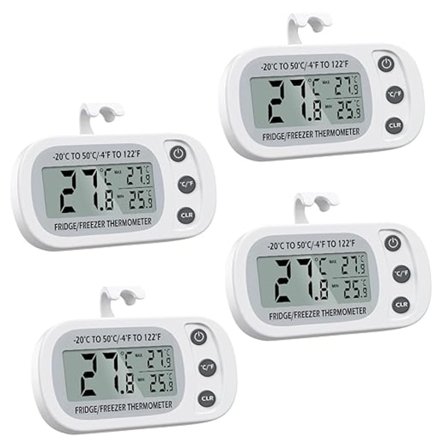 4 st Digital Kylskåpstermometer, Digital Frysskåpstermometer med Krok, Lättläst LCD-Display, Max/Min Registrering, Perfekt kompatibel för Hem, Resta