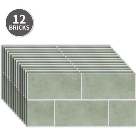 12 stk. salviegrønne 3D selvklæbende gulv- og vægfliseklistermærker 30x15 cm/12x6 tommer skridsikker PVC til gør-det-selv køkken badeværelse