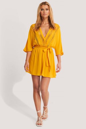 Trendyol Ribbon Accessory Detailed Dress - Caftan - Jaune - EU 36