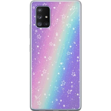 Kompatibel Mobilcover til Samsung Galaxy A71 5G Rainbow-farvet pastelbaggrund med hvide stjerner og glitrende prikker i blød overgang