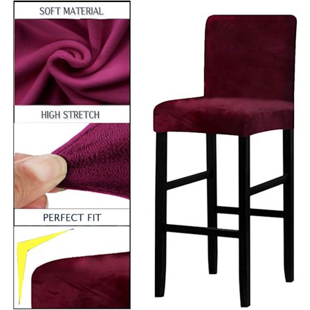 Samettikankaasta valmistetut baarituolin peite selkänojalla, joustava istuin, pehmeä tuolin suojus keittiön baarijakkaroille (viininpunainen, 4 kpl)