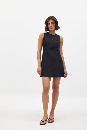 NA-KD Linen Blend Vest Mini Dress - Hverdagskjoler - Sort - EU 44