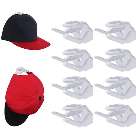 Kasket Stativ Sæt med 8 - Vægmonterede Kasket Holdere - Kasket Kroge - Med Skruer & Tape