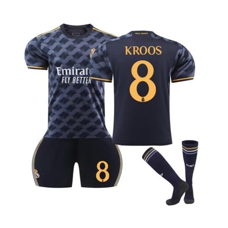 Real Madrid 2023/24 Bortaströja Kroos Nr. 8 Fotbollströja Set för Barn & Vuxna Aprikos XL