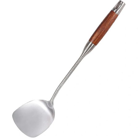 Wok-lasta ruostumattomasta teräksestä 304, ammattimainen wok-lastakääntäjä lämmönkestävällä puukahvalla, keittiöväline ruoanlaittokauha Dai:lle