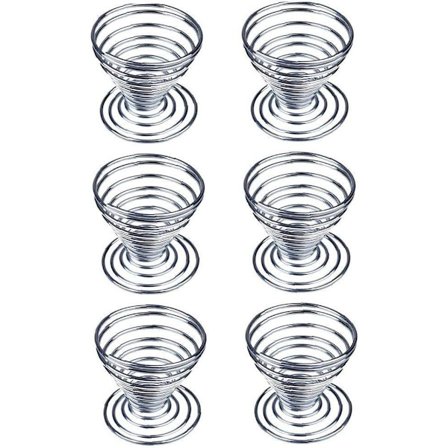 6 stk. rustfrit ståleg æggebæger snor spiral køkken morgenmad hårdkogt holder fjeder æggebæger 4.7*4.5cm