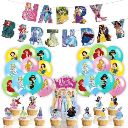 Disney Princess Tillykke med fødselsdagen Fest Dekoration Banner Ballon