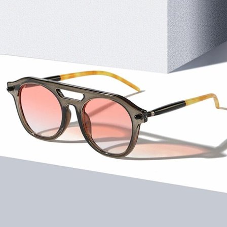 Retro Double Bridges Pilot Men Rivets Sunglasses Clear Gradient Shades Goggles