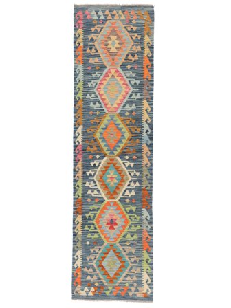 Tissé À La Main Kilim Afghan Old Style Tapis 82X300 De Laine Vert/Marron Petit
