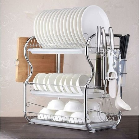 Diskställ med 3 våningar platsbesparande rostfritt stål bricka alternativ 1 för kök