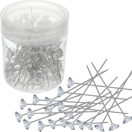 100 stk. Corsage-nåle Boutonniere Klare lige nåle Blomster Rhinestones-nåle Krystal Diamant Hovednåle til DIY Dekoration Bryllup Brudehår Tilbehør