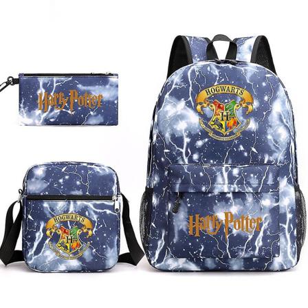 Barnens Harry Potter tredelad skolväska tryckt stor kapacitet utomhusryggsäck #1 (FMY) Lightning Blue