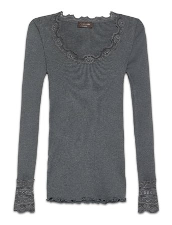 Rosemunde Rwbenita Silk Ls O-Neck Lace T-Shir - Grey - L
