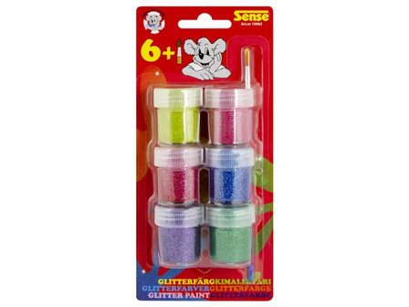 Sense Glitterfärger, 6-pack, pensel, olika färger 6/fp - Lyreco - Skola och förskola - Målarfärg och tillbehör - Specialfärg