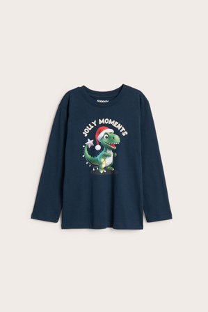 Kappahl | T-shirt z długimi rękawami, z bożonarodzeniowym motywem | Ciemnoniebieski