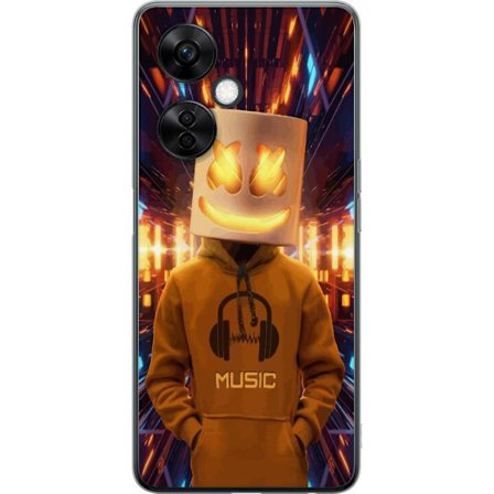 Kompatibelt Mobildeksel til OnePlus OnePlus Nord CE3 DJ-figur med lysende hjelm og hette i futuristisk musikkmiljø med neonlys.