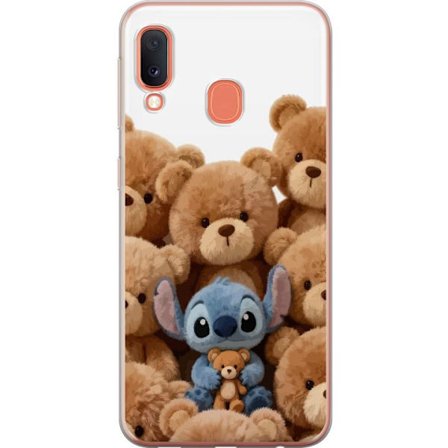 Kompatibel Mobilcover til Samsung Samsung Galaxy A20e Sød og sikker illustration med Stitch omgivet af bamser, der skaber en varm og legende følelse