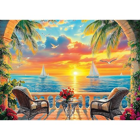 Diamond Art Kits til voksne begyndere, Ocean Sunset Landskab Diamantmaleri Kits, DIY Fuld Runde Bor Maleri med Diamanter Dot Gem Art, Hjem 