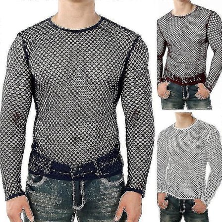 Sexy T-skjorte for menn Mesh Fiskenett Ermeløs Undertrøye Topp Sztlv xi_jar