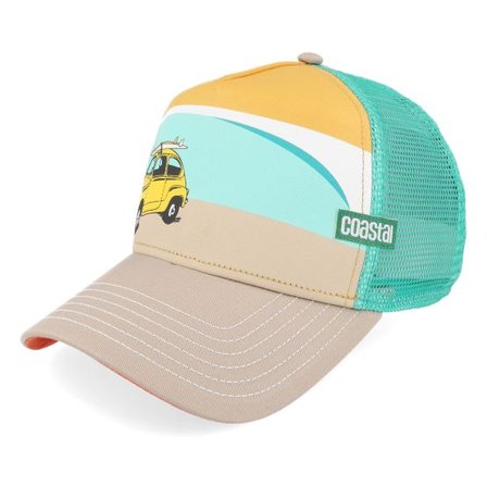 Coastal - Multi trucker Keps - Surfy Car Khaki/Orange A-Frame Trucker @ Hatstore