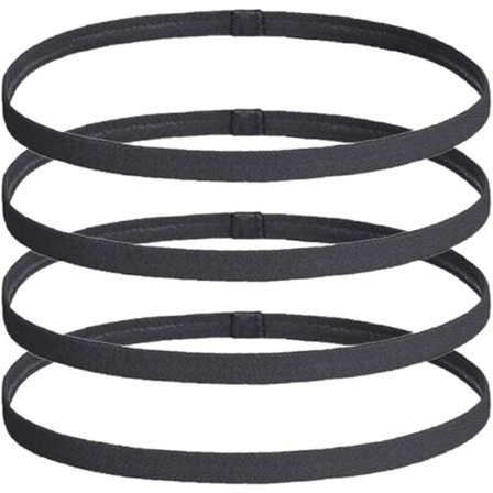 4-pak sports pandebånd, sorte elastiske hårbånd til mænd og kvinder, tynde skridsikre sports pandebånd til løb/fodbold fitness yoga