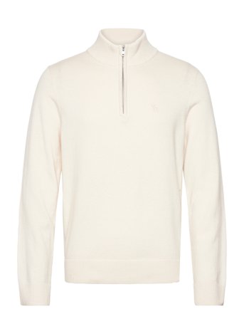 Abercrombie & Fitch Long Sleeve Icon Quarter Zip - Cream - XL