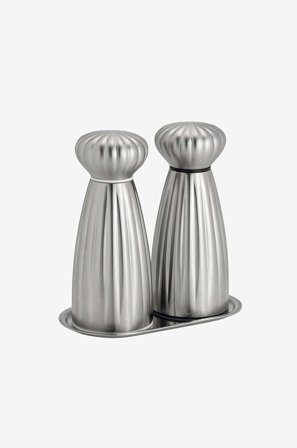 Robert Welch - Salt- og peberkværne Palm Satin Medium med bakke Sæt - Sølvfarvet - Krydderikværne & mortere - Fra Homeroom