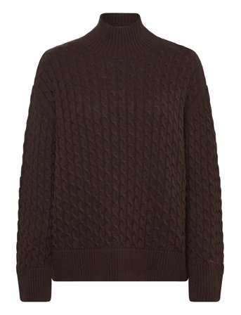 GANT Cable Knit Mock Neck - Brown - XXL