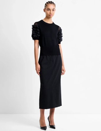 French Connection Krista Mix Stacked Ruffle Top - Black - L