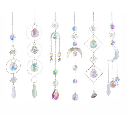 6-pak solfangere med krystalvedhæng – Vindspil, der reflekterer lys og skaber smukke lysmønstre i hjemmet