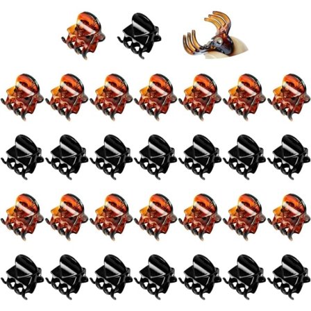 30 stk. Mini Hårklemmer, Små Hårklemmer, Mini Hårklemmer med Klo, Små Hårklemmer til Kvinder, Skridsikre Hårfangere til Piger Sort og Brun (PA)