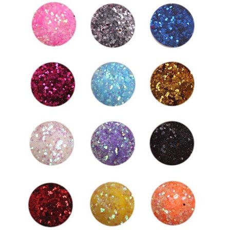 Dekorations set - Hexagon glitter - 12 Kulörer - 3 ml / burk