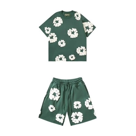 Denim Tears Sommer Herre Shorts Sett, Hip Hop, Bomull, Casual, Fitness, Reise, 2-delt