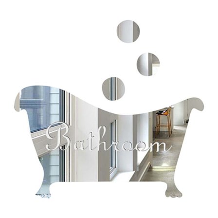 Badeværelse Spejl Vægklistermærke Skrift "Badeværelse" DIY Aftagelig Vandtæt Klistermærke Kunst Vægdekoration (Sølv)