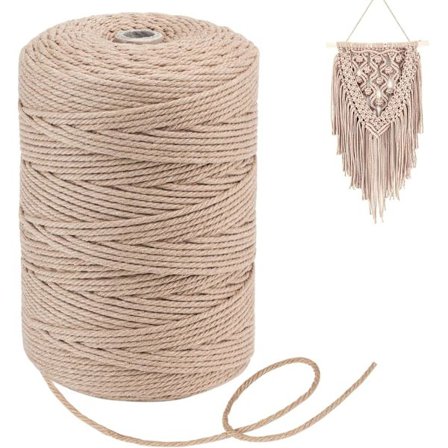 3 mm, 200 m, naturlig bomullsgarn, makramé for DIY-håndverk, garn for makramé, lys