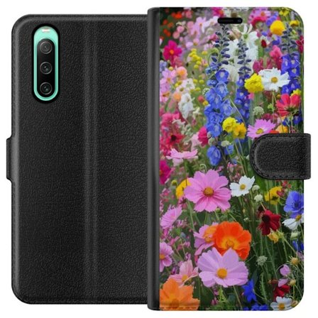 Kompatibelt Plånboksfodral till Sony Sony Xperia 10 IV Blommigt mobilskal med somrig äng och naturmotiv