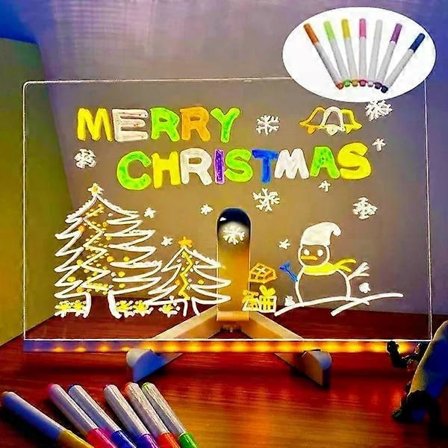 LED-tavla med färger, akryl whiteboard med ljus, glödande akryl meddelandetavla