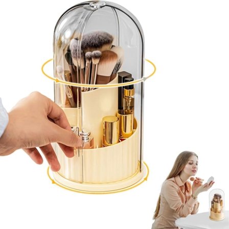 1 st Roterande Sminkborsteorganisatör med Lock Sminkborsthållare Skrivbord Pennhållare Dammtät 360° Roterande Gul Lämplig för