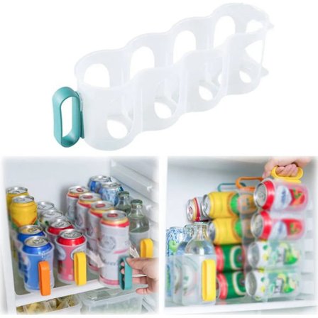 4-reikäinen juomatölkkien järjestäjä, jääkaapin juomateline, olutjääkaappi, keittiön säilytyslaatikko (sininen)