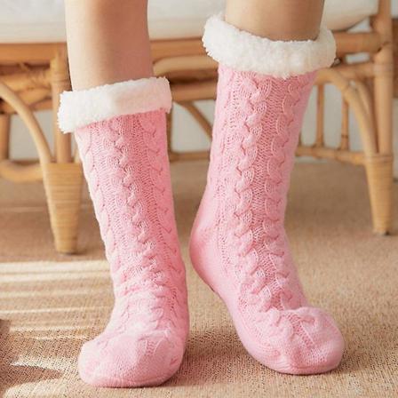Dam Vinter Fleece Golvstrumpor Tjocka Anti Slip Thermal Warm Pink