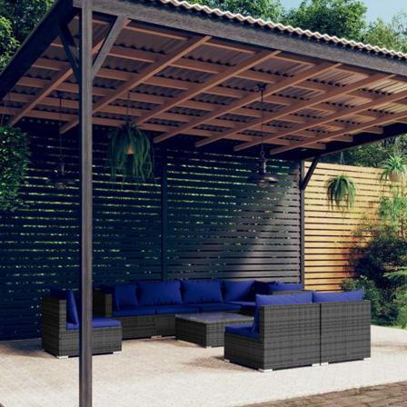 Vidaxl Loungegrupp För Trädgården Med Dynor 9 Delar Konstrotting Grå